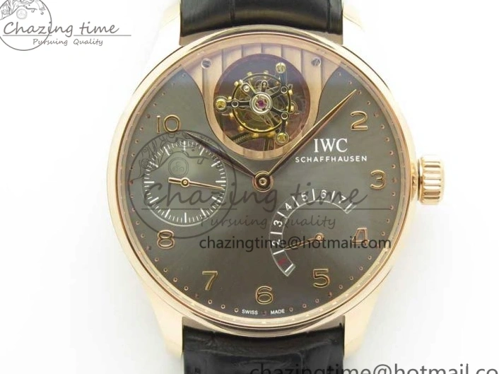 MIROTIME 1220 Portuguese Tourbillon IW5046 RG ZF Best Edition Gray Dial on Black Leather Strap SmoothTexture 7142